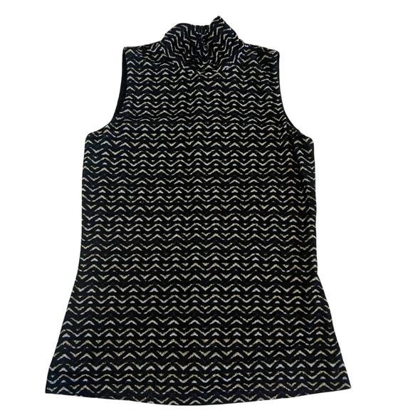 J. McLaughlin Mock Neck Tank Top Blouse Black Gold Silver Metallic Sleeveless XS - Picture 2 of 9